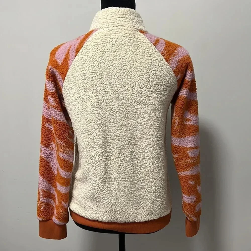 Athleta Girl Cream/Orange Long Sleeve So Snug Sherpa Half Zip Size X-Large/14